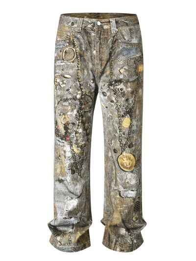 Men's Wide Straight Printed Jeans with Pockets - Damned Threads